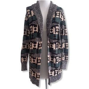 ECOTE (UO) || Green Black Cream Aztec Open Front Long Cardigan || size Small